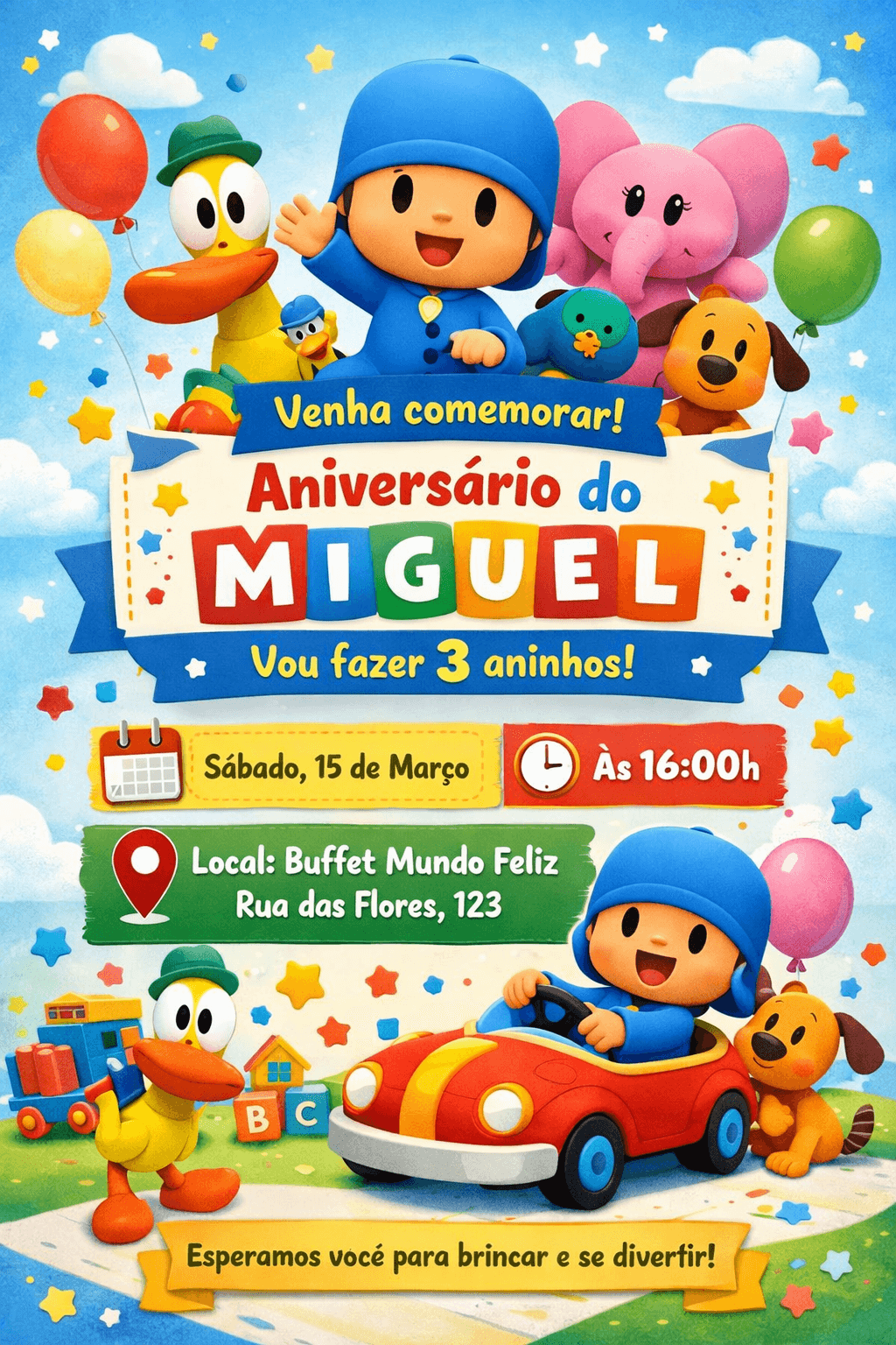 Convite Pocoyo: ideias e inspirações